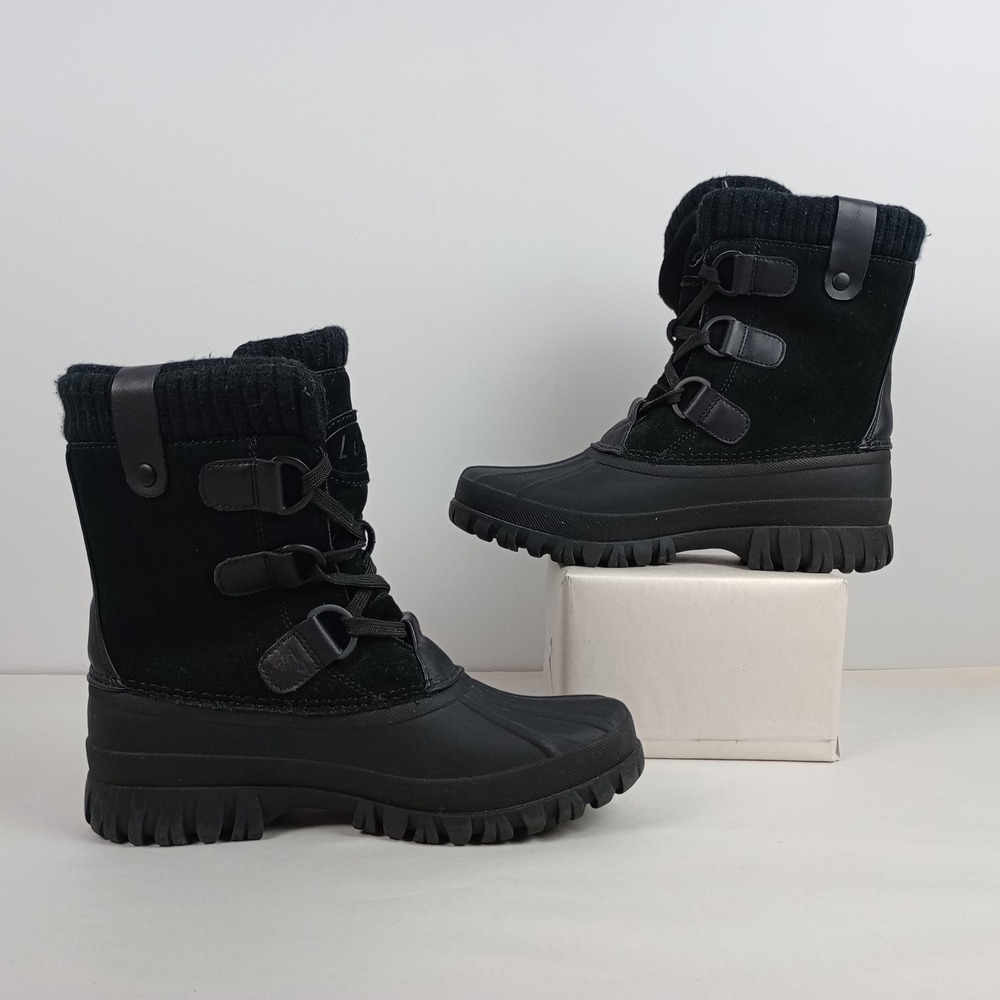 Lugz Womens 7 Black Leather Faux Fur Waterproof Winter Snow Storm Boots